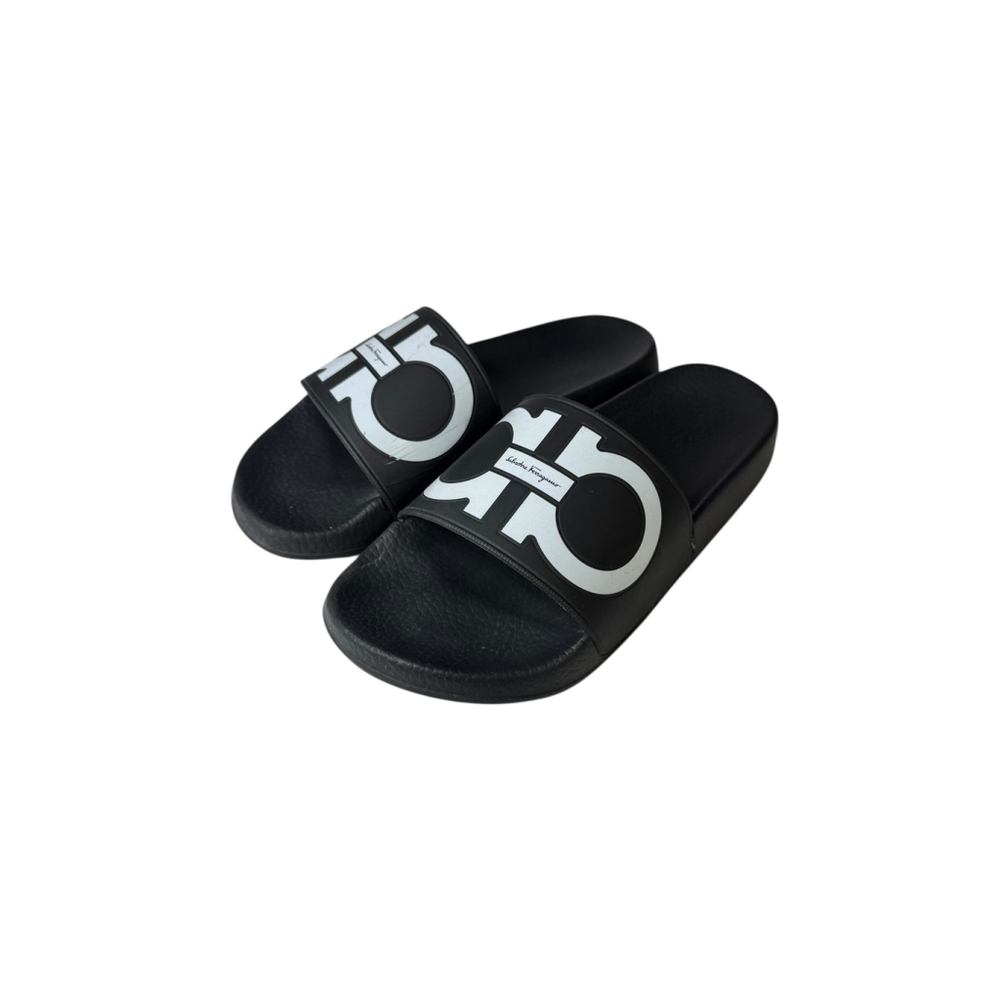 Salvatore Ferragamo Black & White Gancini Slide Sandals Size 7 - Picture 2 of 10